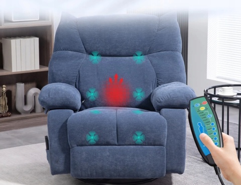 Fotel rozkładany Obrotowy z masażem i funkcją grzania do 150kg Niebieski