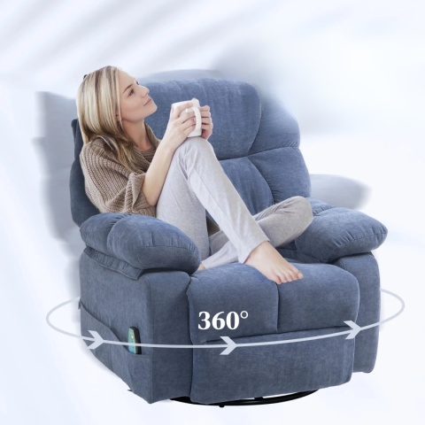 Fotel rozkładany Obrotowy z masażem i funkcją grzania do 150kg Niebieski