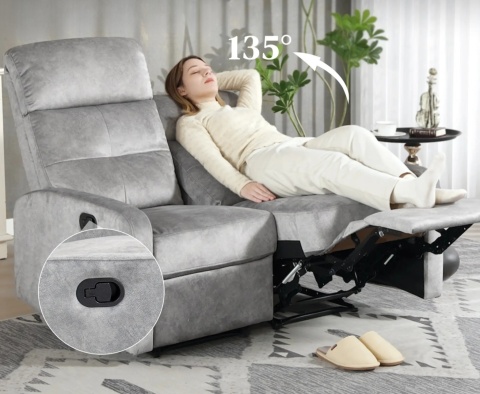 Fotel rozkładany dwuosobowy z podnóżkiem Kanapa Szary Relaksacyjny