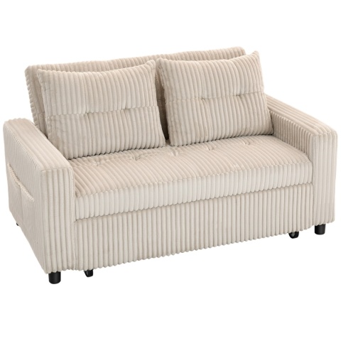 Kanapa Sofa rozkładana Mała Sztruks 157x90 cm Kremowa