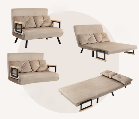 Kanapa Dwuosobowa Rozkładana Łóżko 73x102 cm Sofa Beżowa