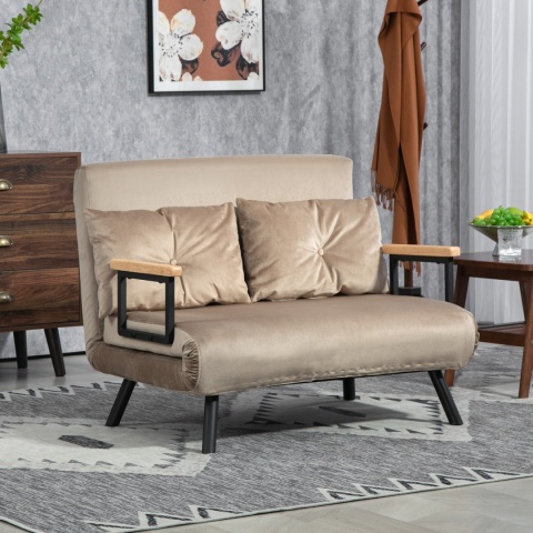 Kanapa Dwuosobowa Rozkładana Łóżko 73x102 cm Sofa Beżowa