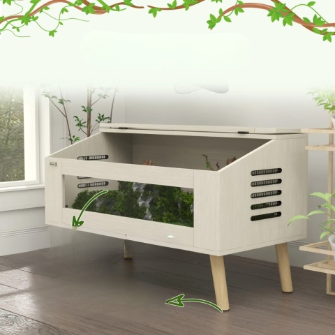 Domek dla żółwi drewniany Terrarium 91x60,5x32 cm Wybieg Otwierany Dach