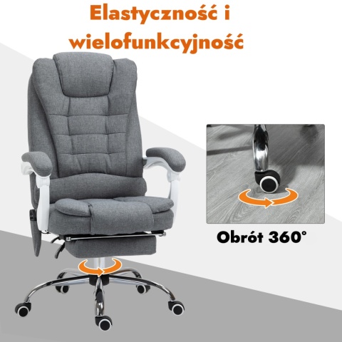 Fotel biurowy masujący obrotowy podgrzewany z podnóżkiem gamingowy