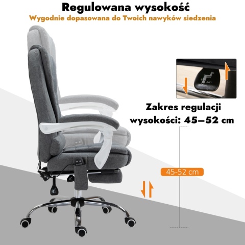 Fotel biurowy masujący obrotowy podgrzewany z podnóżkiem gamingowy