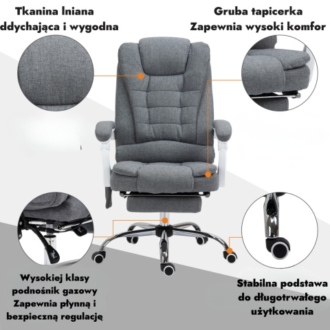 Fotel biurowy masujący obrotowy podgrzewany z podnóżkiem gamingowy
