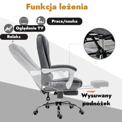Fotel biurowy masujący obrotowy podgrzewany z podnóżkiem gamingowy