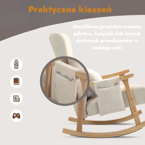 Fotel bujany Drewniany Telewizyjny do pracy lub wypoczynku Beżowy Kremowy
