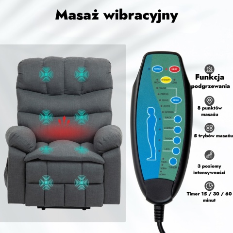 Fotel podnoszony masujący elektryczny rozkładany geriatryczny telewizyjny wypoczynkowy