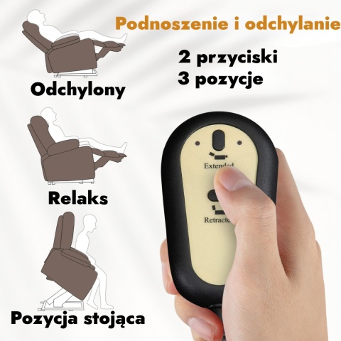 Fotel podnoszony regulowany elektryczny rozkładany geriatryczny telewizyjny wypoczynkowy