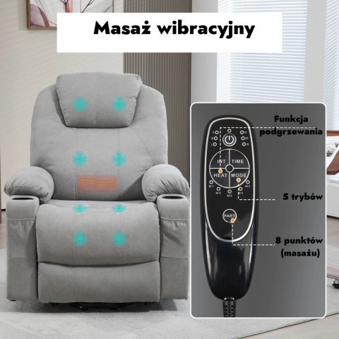 Fotel wypoczynkowy elektryczny masujący z funkcją podnoszenia dla seniorów