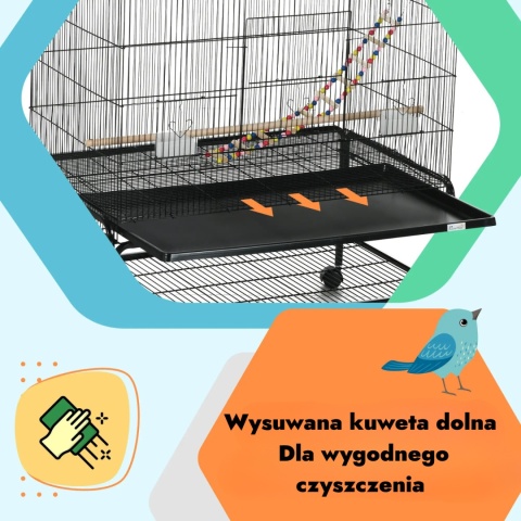 Klatka dla ptaków woliera na kółkach z półką