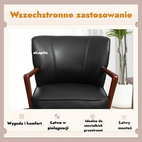 Krzesło do salonu sypialni gabinetu szerokie siedzisko drewniana rama eko skóra