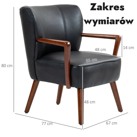 Krzesło do salonu sypialni gabinetu szerokie siedzisko drewniana rama eko skóra