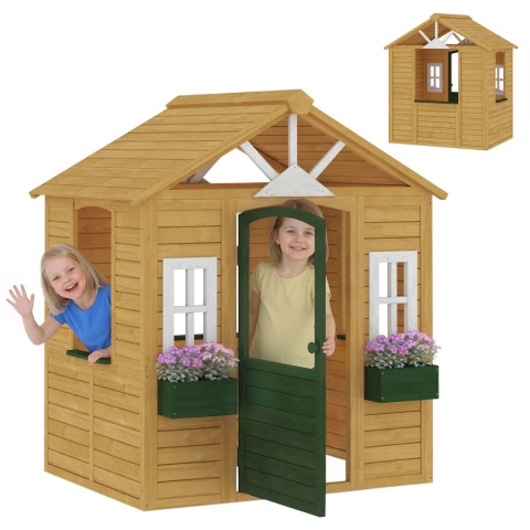 Domek dla dzieci Drewniany do ogrodu 134,5 x 97 x 150 cm z oknami