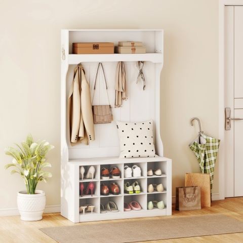 Szafka na buty z ławką Rustykalna Biała 100x35x 172,2 cm