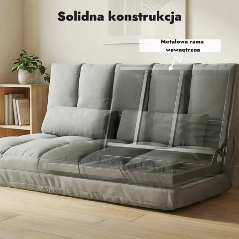 Sofa roskładana 3 w1 leżanka kanapa regulowane oparcie szara