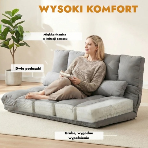Sofa roskładana 3 w1 leżanka kanapa regulowane oparcie szara