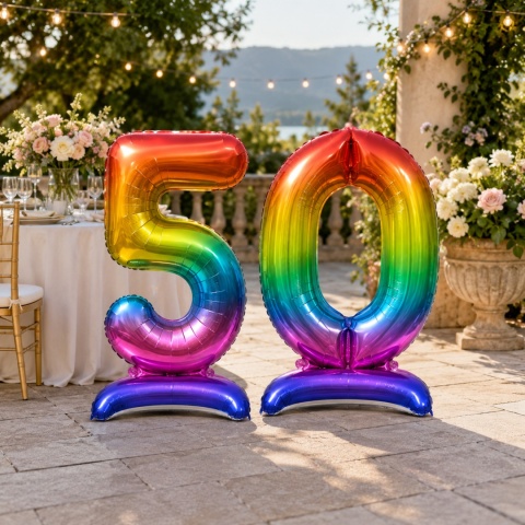 Balon XXL CYFRY STOJĄCE Gigant 152cm RAINBOW Balony Kolorowe Błyszczące