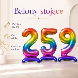 Balon XXL CYFRY STOJĄCE Gigant 152cm RAINBOW Balony Kolorowe Błyszczące