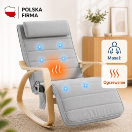 Fotel bujany z masażem ogrzewaniem podnóżkiem Jasnoszary