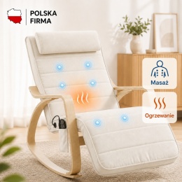 Fotel bujany z masażem ogrzewaniem podnóżkiem kremowo-biały