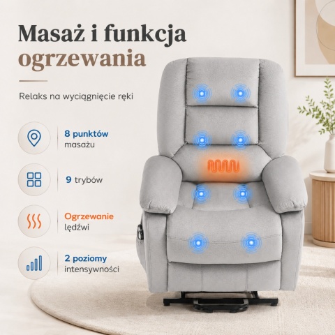 Fotel podnoszony regulowany elektryczny rozkładany geriatryczny telewizyjny wypoczynkowy