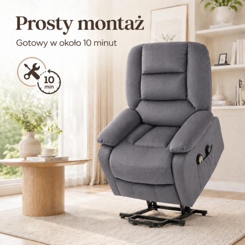 Fotel podnoszony regulowany elektryczny rozkładany geriatryczny telewizyjny wypoczynkowy