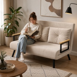 Kanapa Dwuosobowa Rozkładana Łóżko 73x102 cm Sofa Beżowa