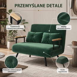 Kanapa Dwuosobowa Rozkładana Łóżko 73x102 cm Sofa Zielona