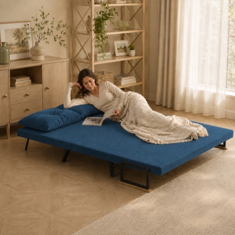 Kanapa Dwuosobowa Rozkładana Łóżko 73x102 cm Sofa Niebieska