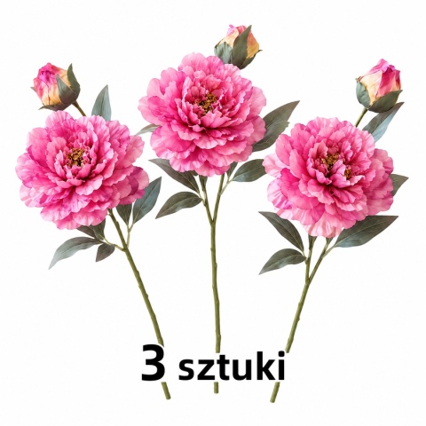 Piwonie Sztuczne Kwiaty Realistyczne Duże 3 sztuki Różowe