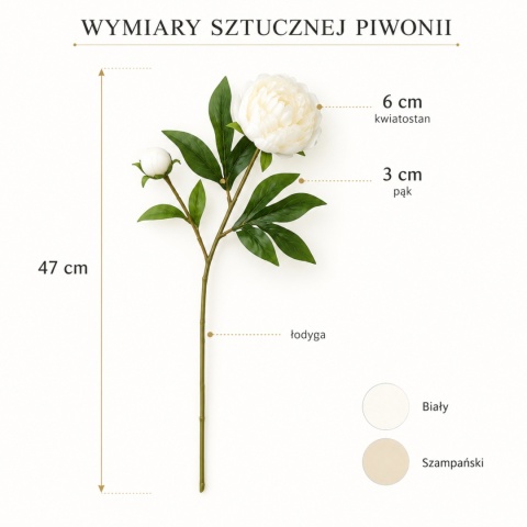 Sztuczne Piwonie Białe 5 szt. Kwiaty Dekoracyjne do Wazonu na Ślub Stół Przyjęcie