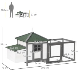 Klatka dla kur 196 x 76 x 97 cm Domek Wybieg Drewniana