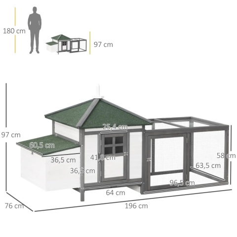 Klatka dla kur 196 x 76 x 97 cm Domek Wybieg Drewniana