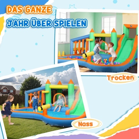 Plac zabaw dmychany Dmuchaniec ze zjeżdżalnią wodną XXL 360 x 315 x 195 cm