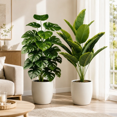 Sztuczne kwiaty Drzewko do domu na balkon taras 2 szt Monstera i Strelicja 100cm