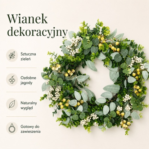 Wianek dekoracyjny 45cm na drzwi ścianę Zielony BOHO PRZEŚLICZNY