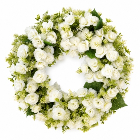 Wieniec Wianek na drzwi 45cm Ścianę Sztuczne Kwiaty Białe Róże Rustykalny