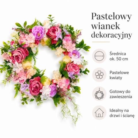 Wianek Wieniec na drzwi Ścianę 50cm Sztuczny Sztuczne kwiaty