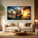 Plakat Obraz 140x70 cm Żaglowiec o zachodzie słońca Statek